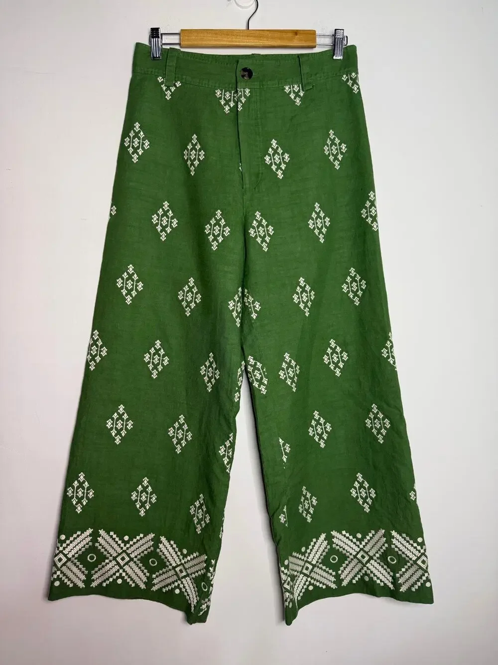 Zara Embroidery High Waisted Straight Pants Size Medium Viscose Linen